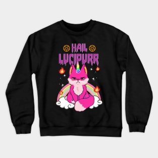 Cute & Funny Satanic Hail Lucipurr Rainbow Emo Cat Crewneck Sweatshirt